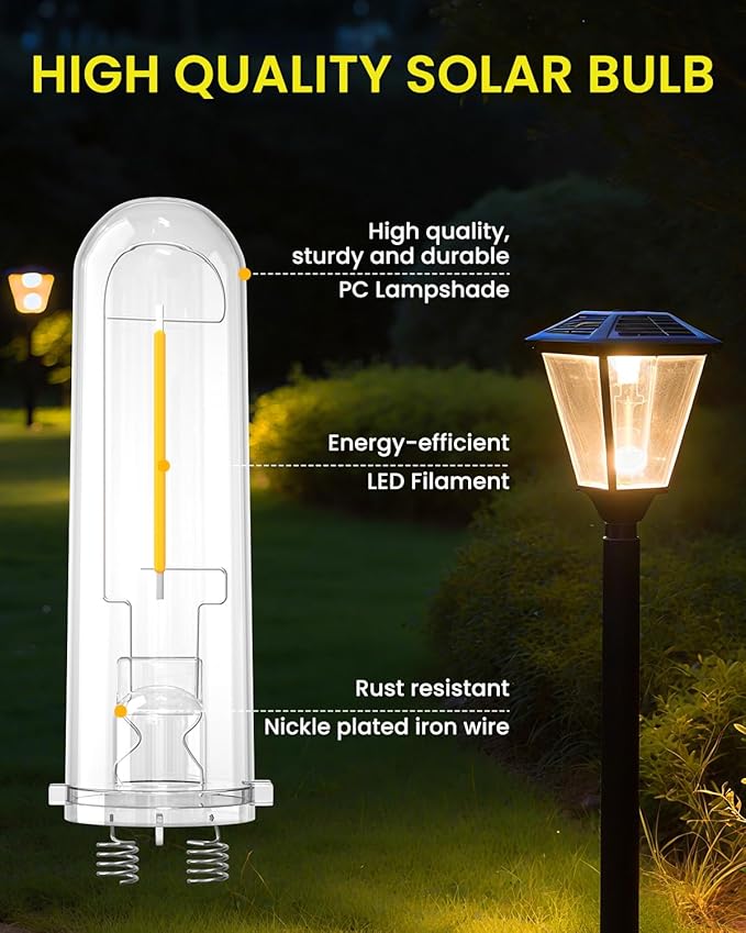 Outdoor Solar Light Bulbs for Garden - 4 Pack Warm White 3000K Solar Light Bulbs Replacement DC 3V 0.5W Hampton Bay Replacement Bulb for Backyard Pathway Garden Landscape