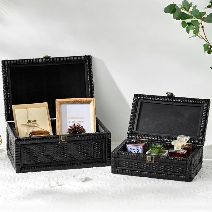 Rattan Box with Lid Decorative Natural Handmade Boho Baskets