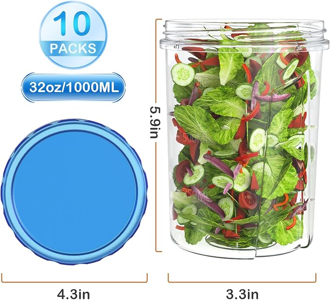 HOMETALL [32 oz 10 Pack] Food Storage Freezer Containers