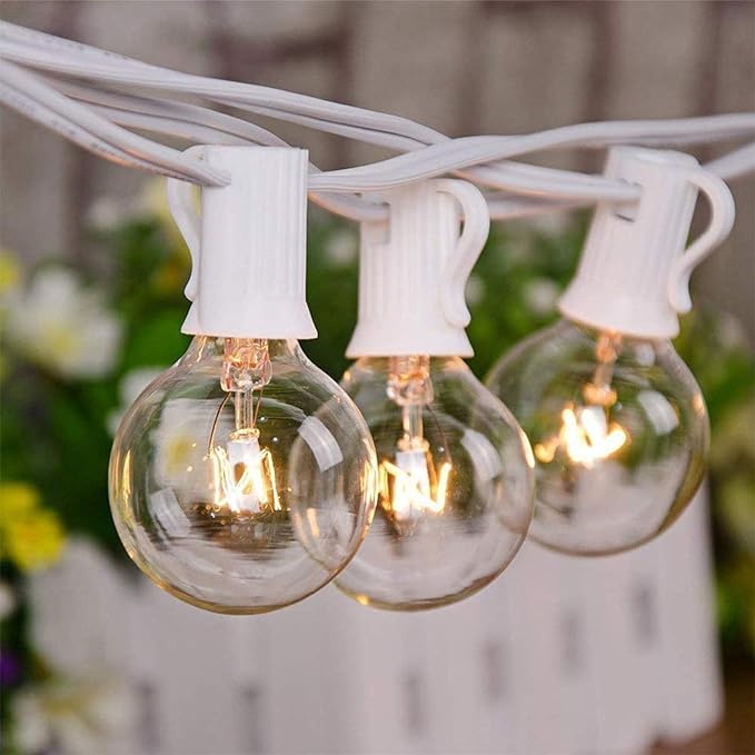 Afirst White Outdoor String Lights 25FT with 27 Globe Bulbs Vintage Incandescent Lights for Patio Garden Backyard Party Wedding