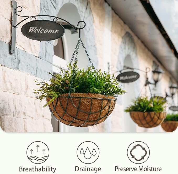 GreatBuddy 4 Pcs Coconut Hanging Basket Liners 16 Inch, Sturdy Round Coco Liners for Planters, Perfect Replacement for The Old, 100% Natural, Easy to Straighten Out