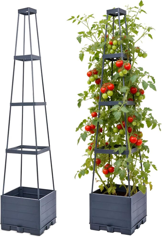 2 Packs Tomato Planter with Trellis, 56" Tomato Cages for Indoor & Outdoor Climbing Plants, Self Watering Vertical Garden Bed Plant pots for Garden Patio