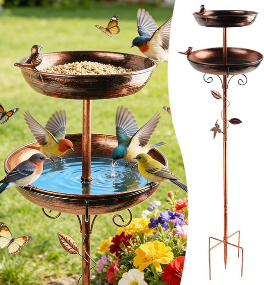 Bird Bath for Outside, 46In Vintage Freestanding Birdbaths with 2 Bird Decor, Double Metal Bird Bath Feeder Bowls Detachable for Garden Patio Yard Lawn Decor Upgraded 5-Pronged Base (Antique Bronze)