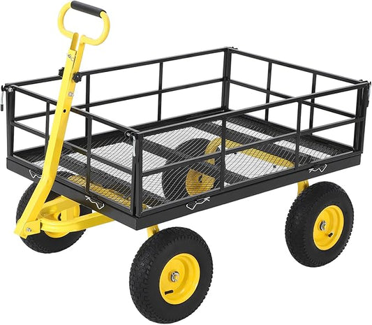 Heavy Duty Steel Garden Cart, 1200 LBS Load Capacity Garden Wagon with 10 inch Tire and 180° Rotating Handle Attach to ATV or Tractor, Black