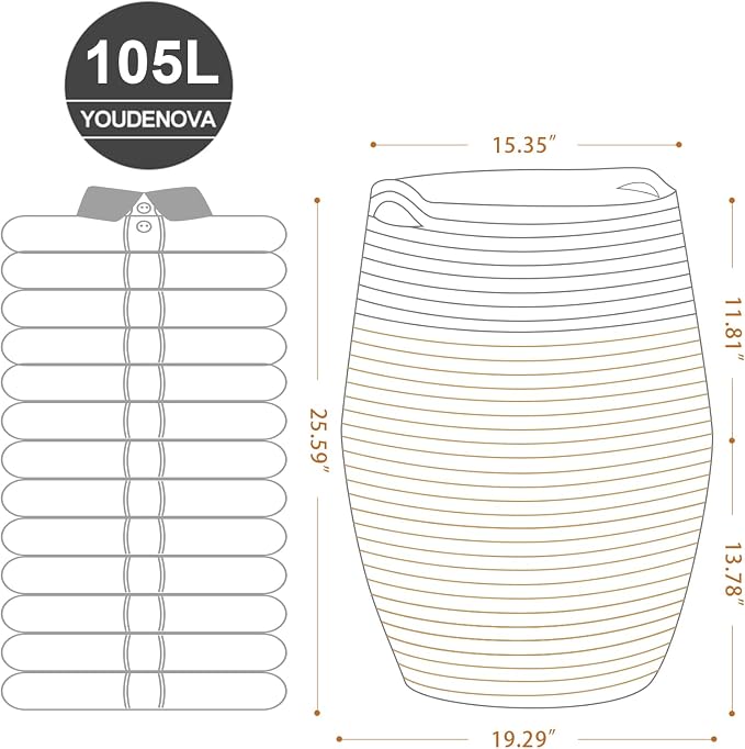 YOUDENOVA 105L Cotton Rope Laundry Hamper, Collapsible Woven Basket
