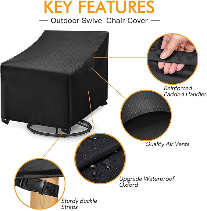 WLEAFJ Outdoor Rocking Chair Covers - Heavy Duty, Waterproof, Patio Rocking Chair Covers - Black, 2 Pack - 27.5" W x 32.5" D x 39" H
