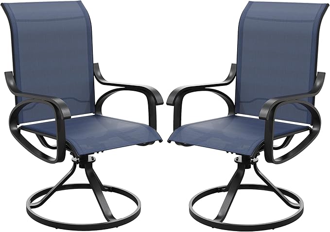 Patio Swivel Chairs Set of 2, All Weather Outdoor Rocking Chair with Textilene Breathable Back, Metal Frame, Patio Dining Chair for Backyard, Garde, Porch and Deck (2, Dark Blue)