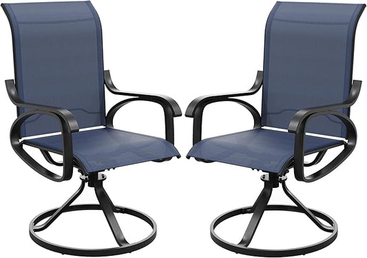 Patio Swivel Chairs Set of 2, All Weather Outdoor Rocking Chair with Textilene Breathable Back, Metal Frame, Patio Dining Chair for Backyard, Garde, Porch and Deck (2, Dark Blue)