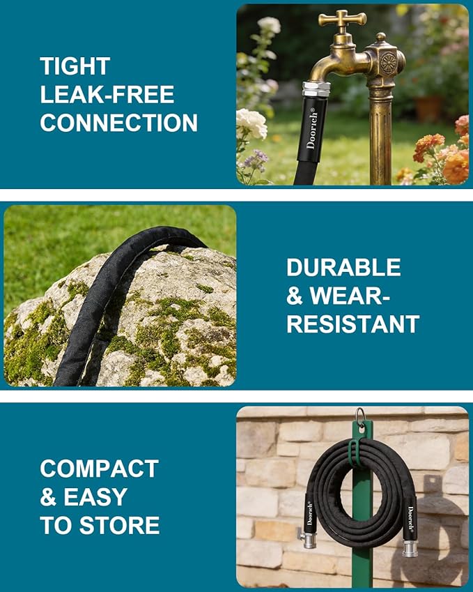 Garden Hose, Lightweight, Ultra Flexible, Durable, Kink-Free Water Hose with Valve - Made of TPU, Drinking Water Safe Material, Non-Shrinking, Easy to Store, All-Weather, Black (50 FT)