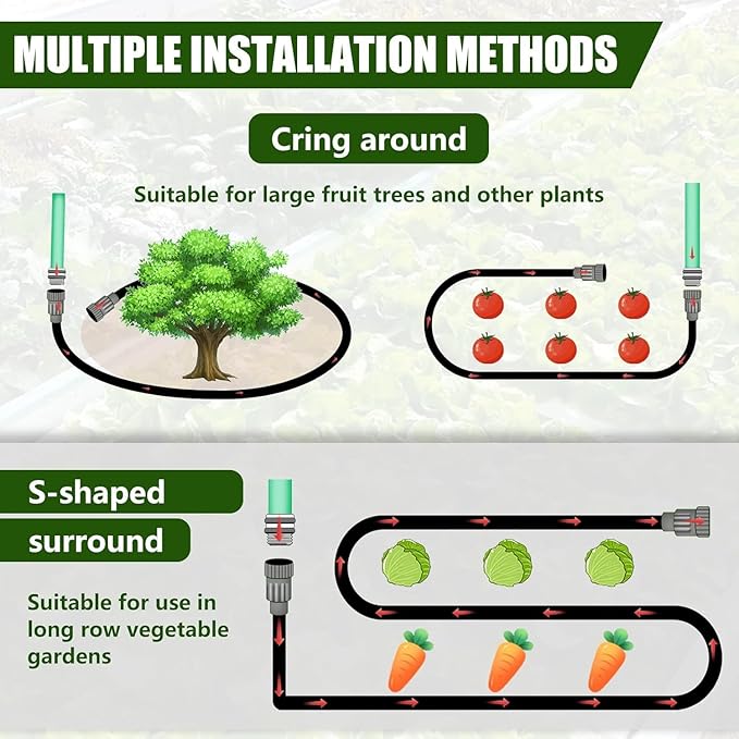 Flat Soaker Hose 100FT, Garden Hose with Heavy Duty Double Layer Design, Drip Irrigation Hose Saves 80% Water, Leak Proof Sprinkler Hose for Garden, Lawn, Vegetable plot
