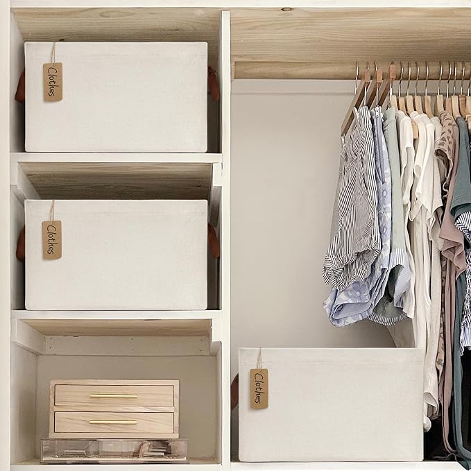 CHICVITA 30L Large Fabric Closet Bins for Shelves, 2Pack, Beige | 16 ¾" L x 11" W x 9 ¾" H Collapsible Storage Baskets for Clothes & Toys, Fits Bedroom & Living Room Organization, Metal Frame
