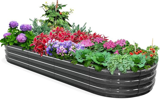 KING BIRD Raised Garden Bed Kit 2025 Upgraded Quick-Setup Galvanized Planter Garden Box Outdoor for Gardening, Vegetables, Flowers, 94x36x12 in, Dark Grey