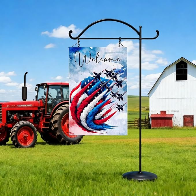 Patriotic Garden Flag 12x18 Inch Double Sided Outside, USA 4th of July Memorial Day Independence Day Watercolor Yard Outdoor Decoration(Fighter jet)