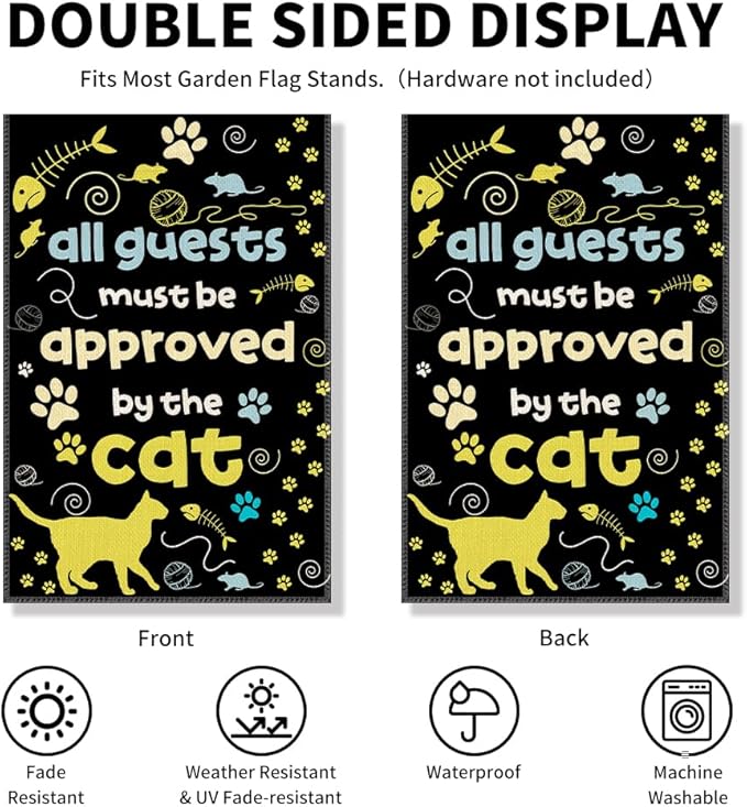 All Guests Must Be Approved by the Cat Garden Flag, Cute Cats Banner, Welcome Yard Home Holiday Party Outdoor Decor, Funny Cat Lover Gifts for Kitty Lovers, Housewarming Flag Gifts