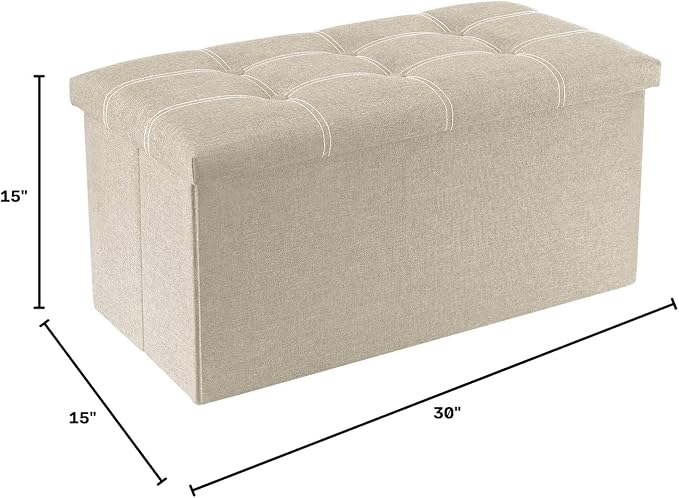 YOUDENOVA Ottoman with Storage, 30" Storage Ottoman Bench, Linen Beige | Hide blankets, pillows and clutter inside, while the padded linen seat adds comfort to your bedroom or living room.