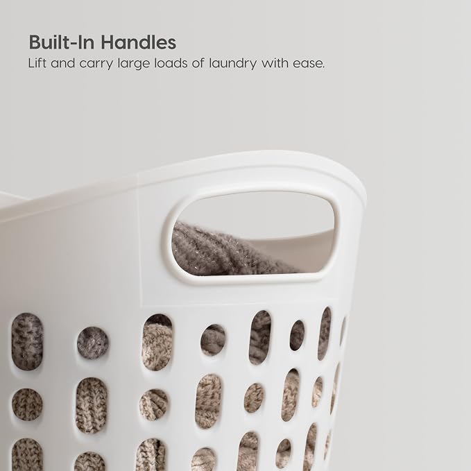 IRIS USA Plastic Laundry Hamper, 40L- 3 PK, Flexible, Ventilation, White | Laundry Baskets for Bedroom Bathroom Apartment Dorm, Blankets Pillows Trinkets Storage