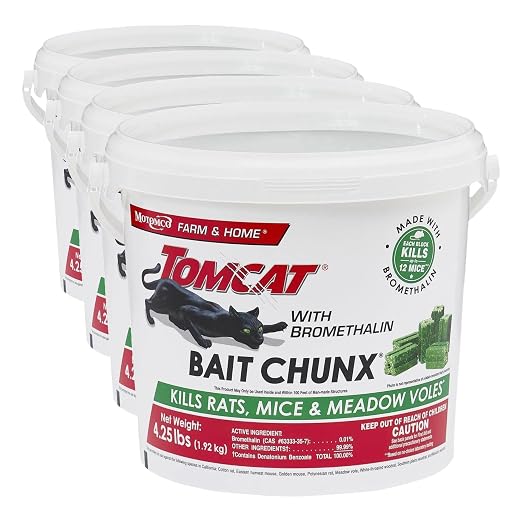 Tomcat with Bromethalin Bait Chunx Pail - Rat & Mouse Bait, Rat and Mice Control for Agricultural Use and Professional Applicators, 4.25 lbs. (Pack of 4)