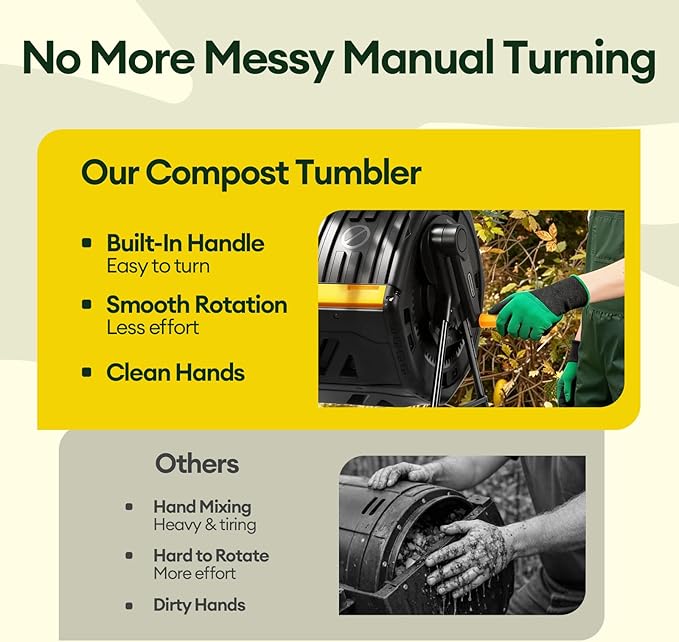 Maygrove Outdoor Compost Bin 53 Gallon, Dual Chamber Large Compost Tumbler for Garden Backyard, with 360° Rotating, Sliding Doors & Solid Steel Frame