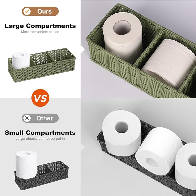 Bathroom Wicker Storage Basket: Waterproof Resin 3-Section Organizer Above Toilet Space Efficient Design for Small Homes Stress Relief Sage Green 1pack