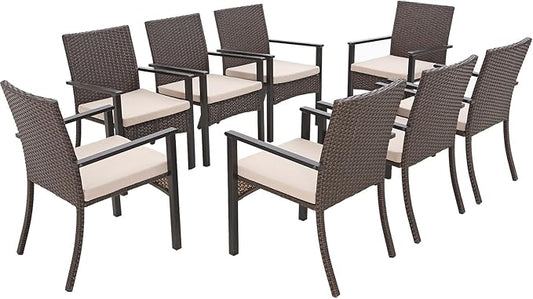 Sophia & William Patio Chairs Set of 8, 8 Pcs Lightweight Rattan Outdoor Dining Chairs, All-Weather Wicker Dining Chairs with Comfortable Seating
