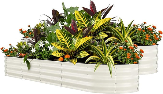 2 Pcs Raised Garden Beds Outdoor 8x2x1.5 ft - Galvanized Steel Planter Box for Vegetables, Flowers, Rust-Resistant Garden Box, Easy Assembly Raised Beds, Durable Planters for Outdoor Plants, Beige