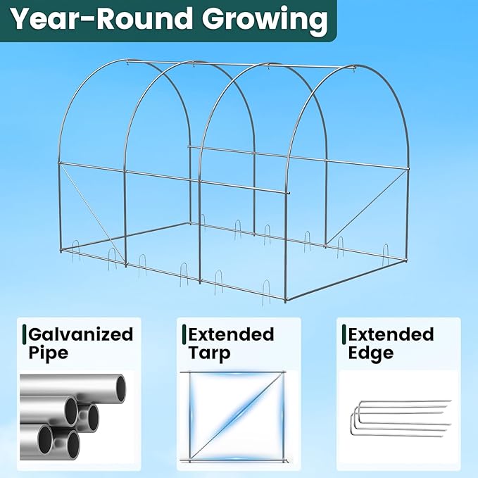 Greenhouse, 13'×8'×7' Walk-in Greenhouses for Outdoors, Large Plant Hoop Green House with 6 Ventilated Mesh Windows, Green Houses for Outside Heavy Duty with Reinforced Frame & High Strength PE Cover