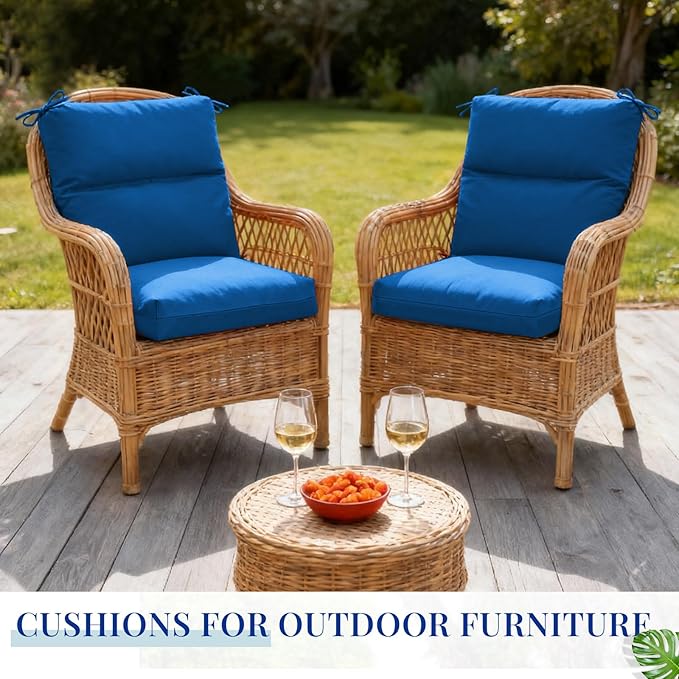 Geelin 4 Pack Outdoor/Indoor High-Back Chair Cushions 44×21 in, Stuffed Tufted Replacement Patio Chair Cushions with Ties Weather Resistant Pads for Patio Furniture (Blue)