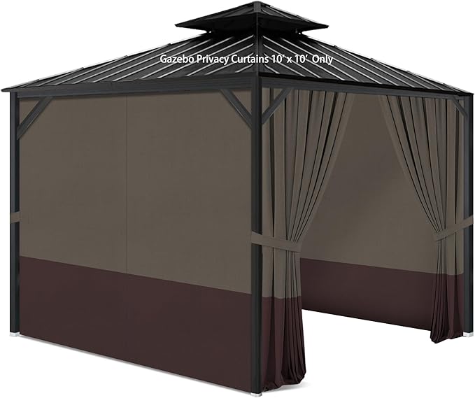 Gazebo Privacy Curtains 10' x 10' with Zipper 4-Panels Side Wall Universal Replacement for Patio, Outdoor Canopy, Garden and Backyard Khaki and Brown (Curtain Only)