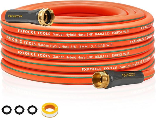 Heavy Duty Garden Hose – 5/8 Inch Flexible, Lightweight Hybrid Hose with 600 PSI Burst Pressure, Swivel Handle,All-Weather Water Hose, Durable Copper Male/Female Fittings (Orange, 50FT)