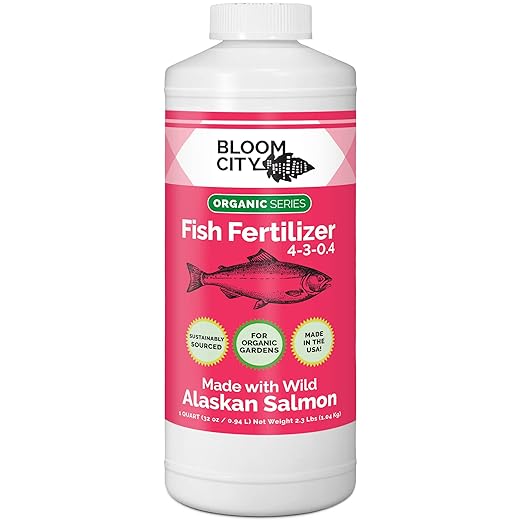 Organic Wild Fish Fertilizer and Plant Supplement, Great for Roots and Soil, Made from Sustainable Salmon, by Bloom City, Quart (32 oz)
