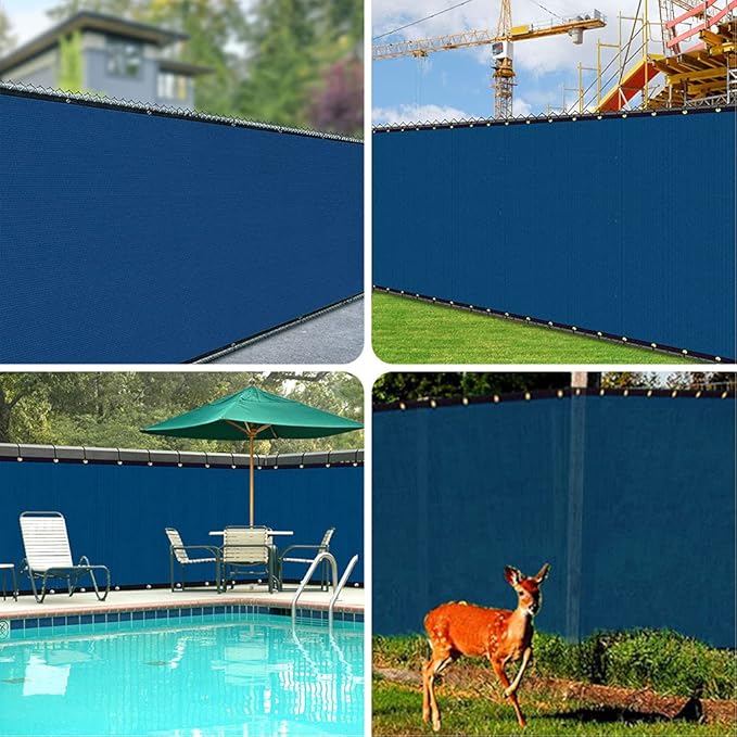 iCover 5x25ft Privacy Screen Fence, Outdoor Fencing Panels, Garden Windscreen Mesh Shade Sail Net Barrier, Include Reinforced Bindings and Brass Grommets Cable Zip Ties, Blue