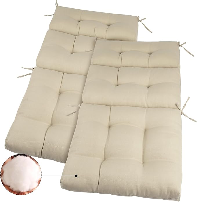 FUNHOME Outdoor High Back Chair Cushions Set of 2,Reversible Lawn Chair Cushion 44 x22 inch,Water Resistant Tufted Adirondack Chair Cushion,for Garden Rocking Chair,Patio Furniture(Antique Beige)