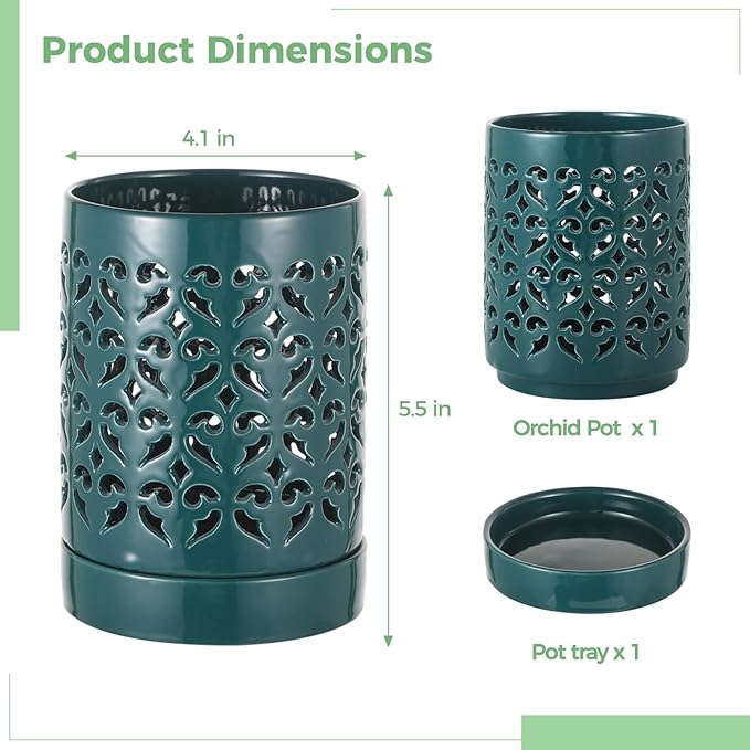 Ceramic Orchid Planter with Holes Orchid Pots with Tray for Home Plant Decoration, Quality Ceramic Material Breathable Design Ideal for Indoor and Outdoor Use