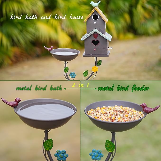 HLQMFHT 60.6" H Bird Baths for Outdoors,Metal Bird Bath Bowl,Birdhouses for Outdoors with Pole,Birdhouses for Outdoors,Garden Yard Decor