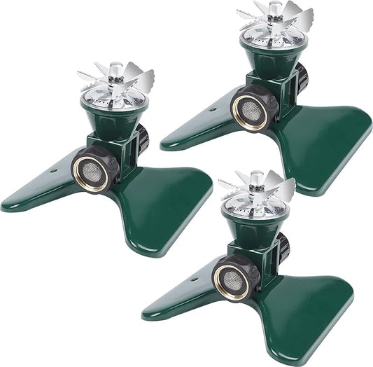 Biswing 3 Pack Lawn Sprinkler, Heavy Duty Metal Square Garden Sprinkler, 360 Degree Large Area Irrigation, Connectable Rotating Automatic Water Sprinklers for Yard Lawn Garden Watering