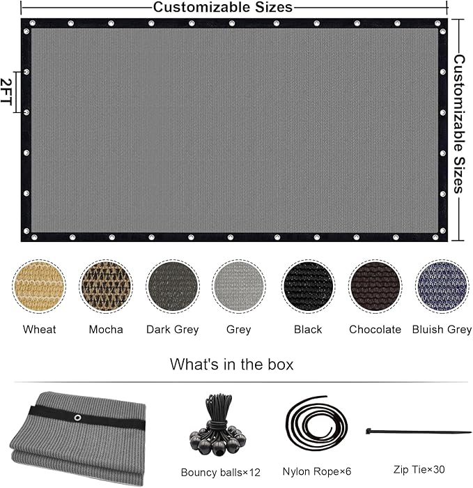 KANAGAWA 90% Sun Shade Cloth 12'X 20' Outdoor Pergola Shade Cover Canopy with Grommets UV Block Privacy Screen for Patio, Backyards, Outdoor, Carport, Garden, Light Gray