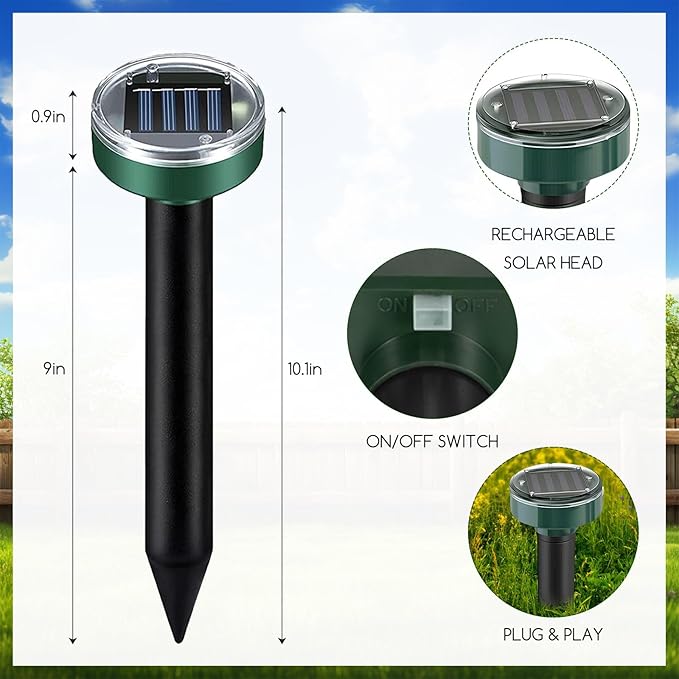 8Pack Mole Repellent Solar Powered Vole Repellent Outdoor Gopher Repellent Ultrasonic for Lawn Garden,Get Rid of Moles Stakes Groundhog Chipmunk Repellent for Lawns2025 Waterproof Rating: IPX4