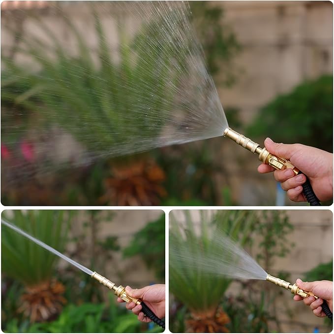 Brass Hose Nozzle & 8-Hole Garden Hose Mister Nozzle Set, Heavy Duty, Adjustable Spray & High-Pressure Jet