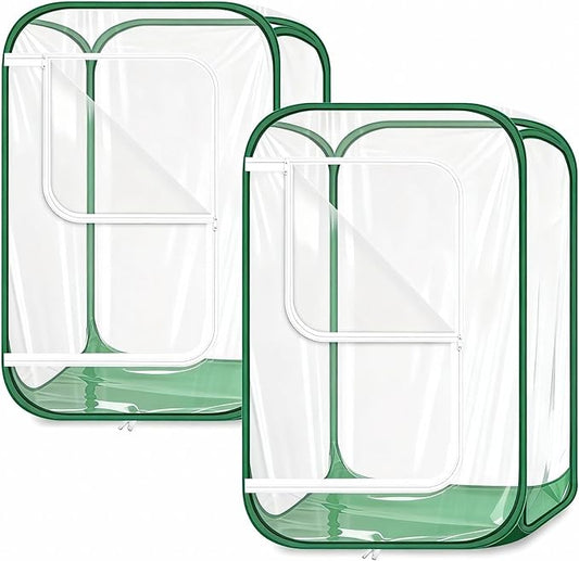 OnBrand 2-Pack 24.65" x 24.65" x 35.59" Pop Up Mini Greenhouse with Storage Bag & Zipper Door, PVC Indoor Outdoor Portable Greenhouse for Winter Plant Protection Backyard Garden Patio Balcony Porch