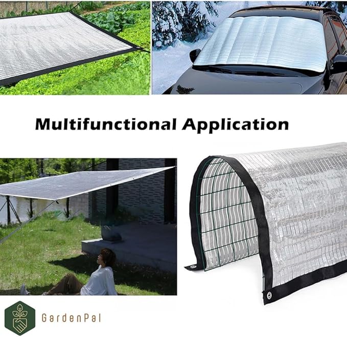 GardenPal 70% Aluminum Foil Shade Cloth to Block Sunlight, Durable Protective Shade Covers with Grommets, Coolness for Garden, Pets, Patios and Cars. Various Application.