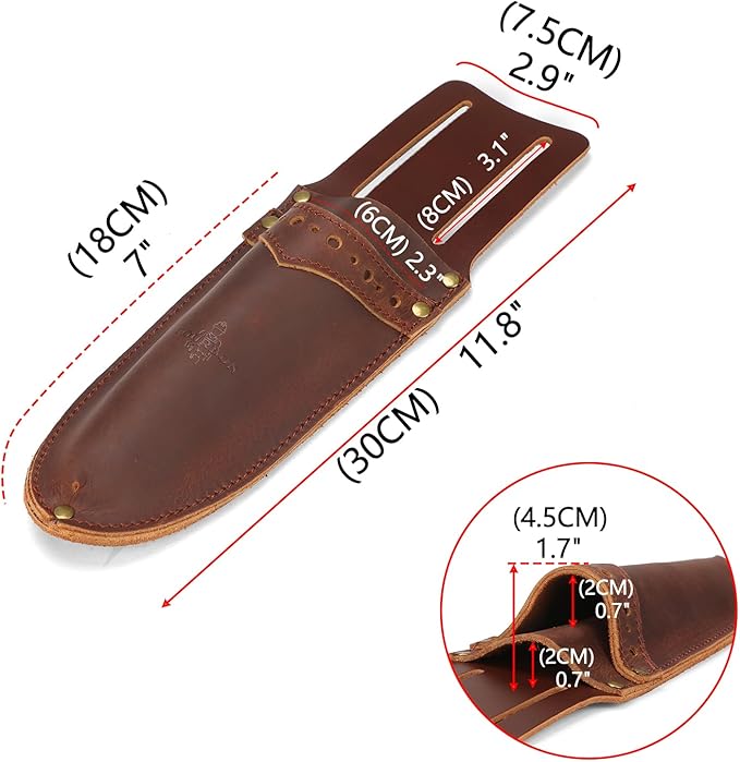 Tourbon Leather Garden Pruning Shears Folding Saw Double Holster Gardening Soil Knife Sheath Pouch Multipurpose Tool Holder for Belt, Brown