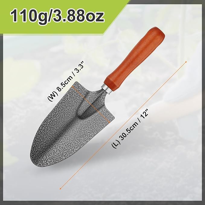 HARFINGTON Garden Hand Shovel 12 x 3.3 Carbon Steel Planting Trowel with Wooden Handle Garden Tools for Gardening Weeding Transplanting