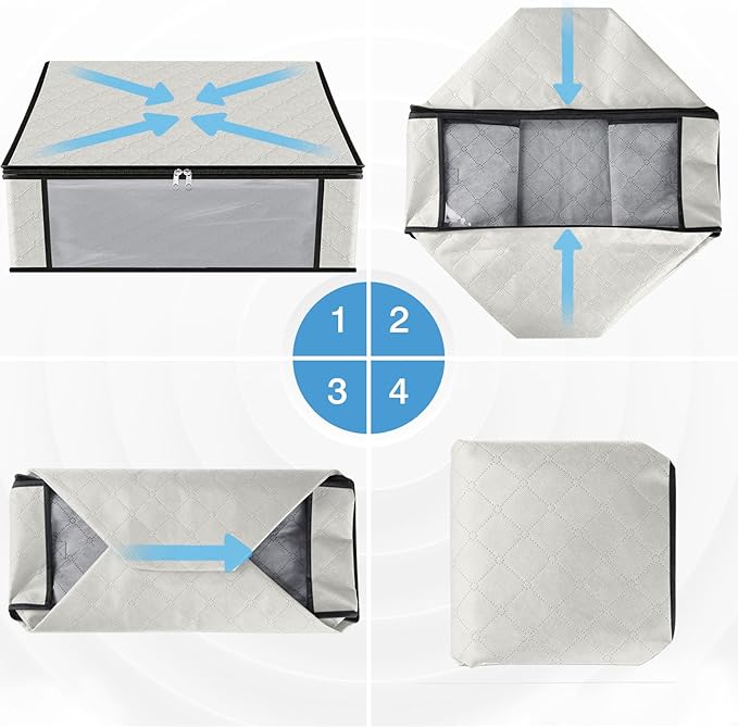 HomeHacks 3-Pack Clothes Organizer Storage Bags, 35L Storage Bins, White