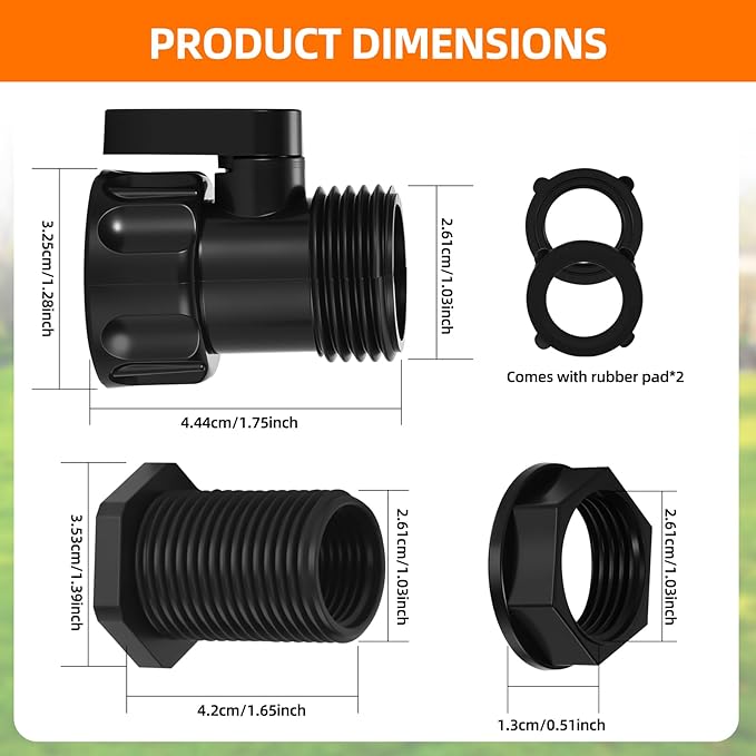 3/4 Inch Rain Barrel Spigot Kit with 3/4 Inch Shut Off Valve & Bulkhead Fitting, Plastic Garden Hose Faucet Adapter for Rain Barrels Aquariums Water Tanks Tubs Pools Spigot（4 Pack ）