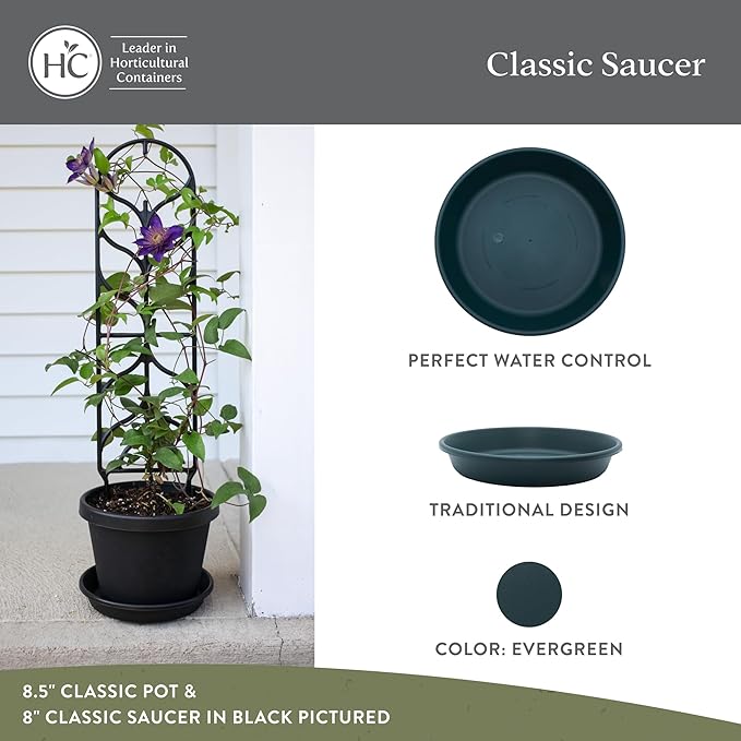 The HC Companies 10 Inch Classic Round Plant Saucer, Lightweight UV-Resistant Plastic Outdoor & Indoor Flower Pot Tray, 4-Pack Plant Pot Trays for Garden & Home Decor, Evergreen