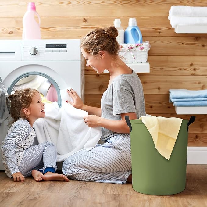 Large Laundry Hamper Bag, Light Green Trend Color Collapsible Laundry Basket with Drawstring Dirty Clothes Organizer Washing Bin for Family Essentials Storage