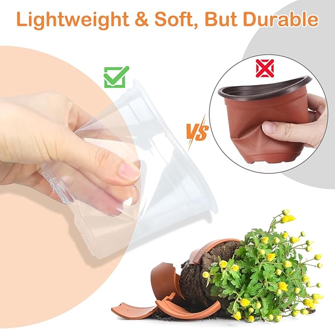 15 Pack Clear Nursery Pots with Drainage Holes, 3 Inch Seed Starting Plastic Plant Pots, Transparent Variety Pack Flexible Garden Pot for Outdoor Indoor (Clear, 3 Inch)