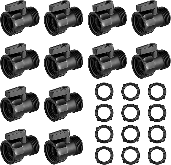 12 PCS 3/4'' Plastic Garden Hose Shut Off Valve,Water hose Shut-Off Ball Valve Thread Connector Coupling for Telescopic Water Pipe Water Gun Valve Control Standard 3/4'' Thread Connector Coupling