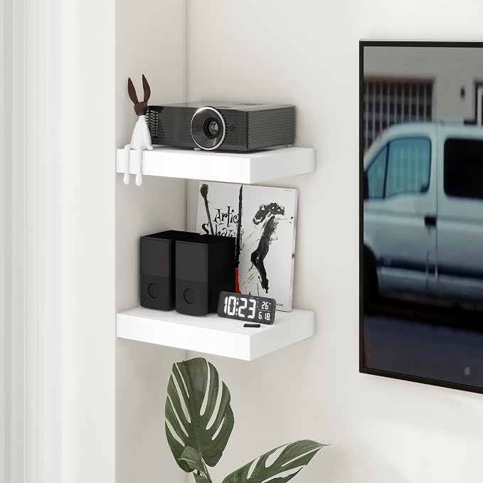 FLYJOE 12 Inch Deep Floating Shelves, 16 Inch White Wall Shelves Set of 2