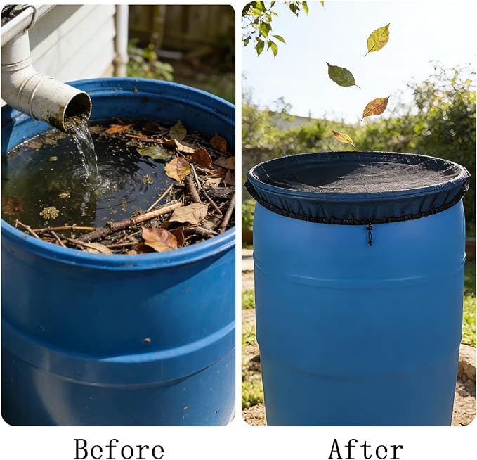 2 Packs Mesh Covers for Rain Barrels 39’’ Rain Barrel Netting with Drawstring Water Collection Buckets Covers for Preventing Fallen Leaves Outdoor Garden